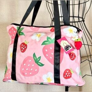 New Red & Pink Strawberry Tote Dance Cheer Bag w/ Zipper & Crochet Charm